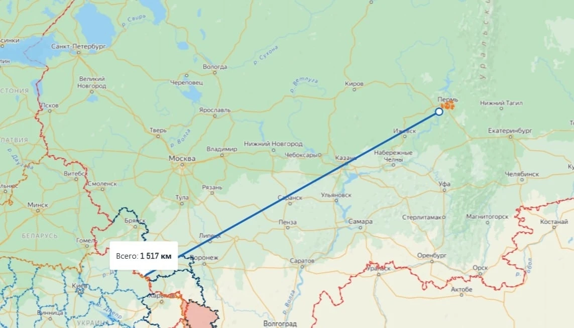 Расстояние от Перми до линии фронта