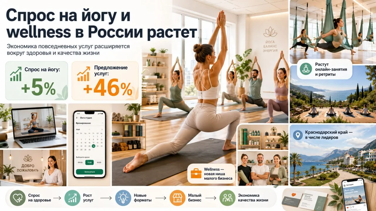 В России продолжает расти спрос на йогу и wellness-услуги. По данным Avito, спрос на занятия йогой в