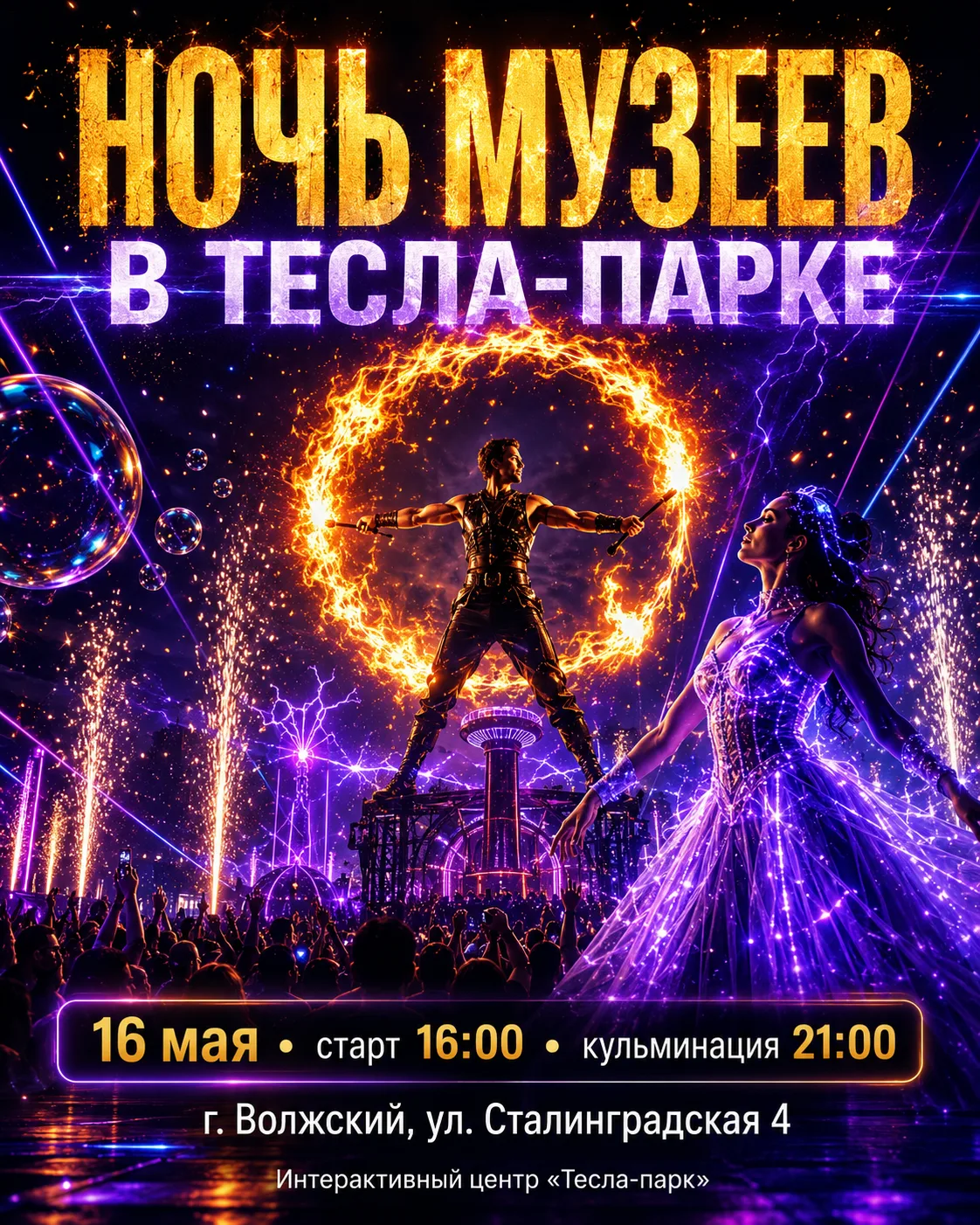 🔥16 мая в Волжском будет по-настоящему жарко — Ночь музеев в «Тесла-парке»: вечер свет...