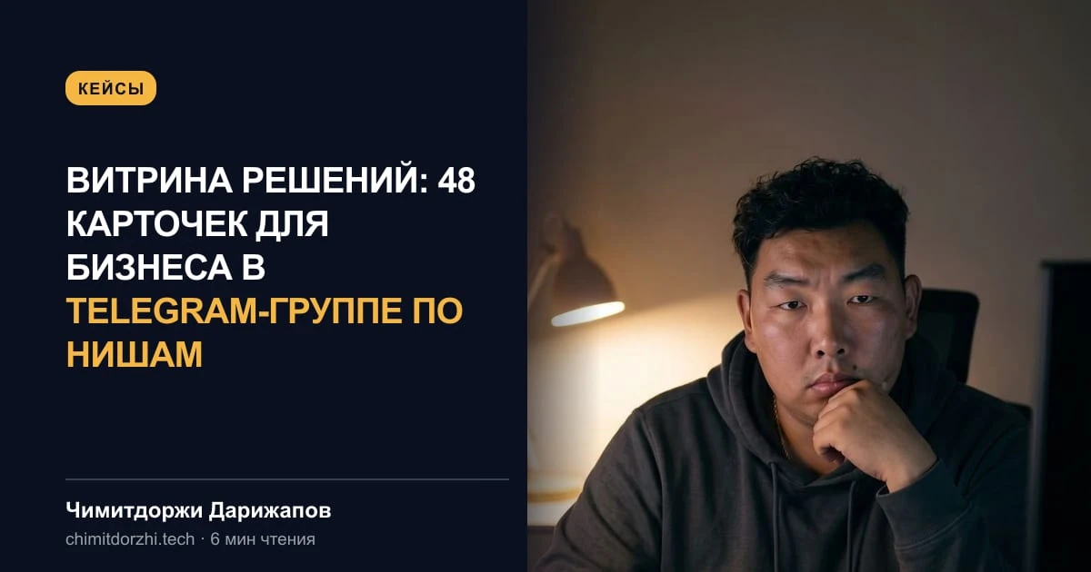 Витрина решений: 48 карточек для бизнеса в Telegram-группе по нишам
