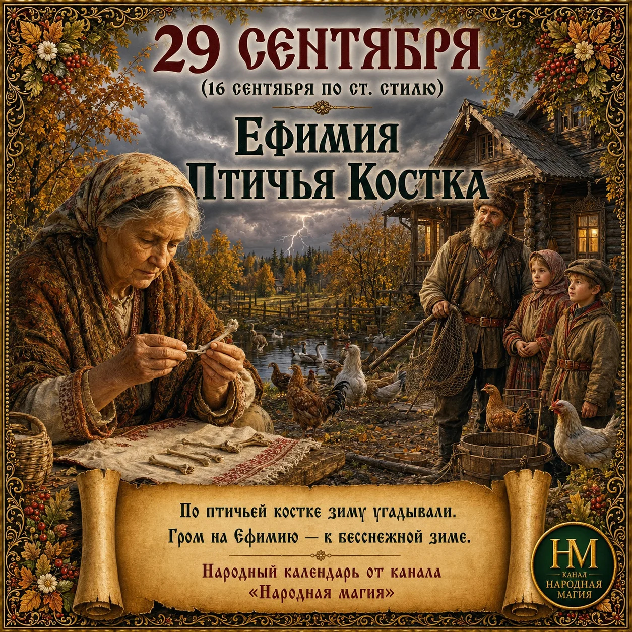 📅 Что можно и нельзя делать 29 сентября (Ефимия Птичья Костка): народные приметы