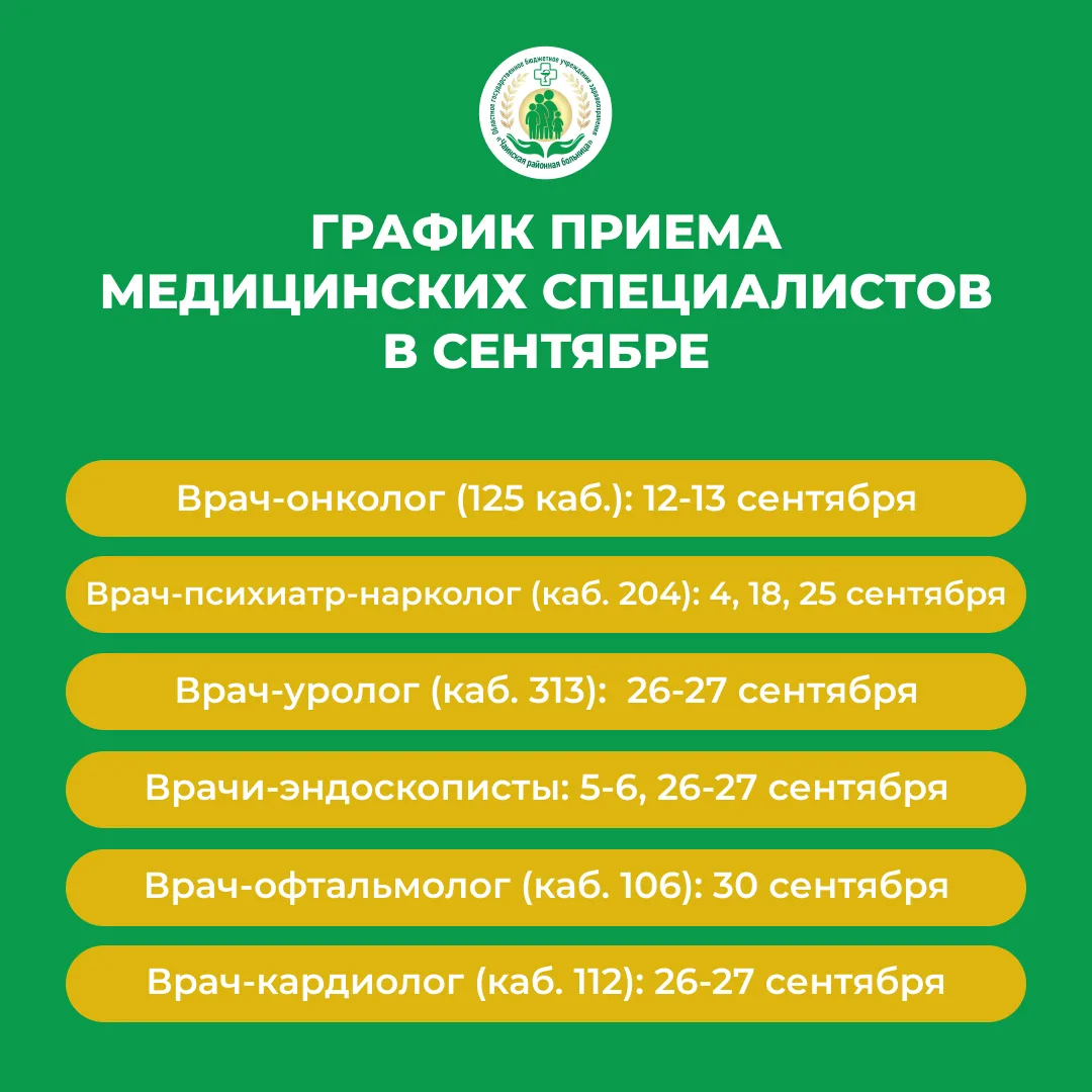 🗣Дорогие друзья, спешим поделиться расписанием приема медицинских специалистов, которы...