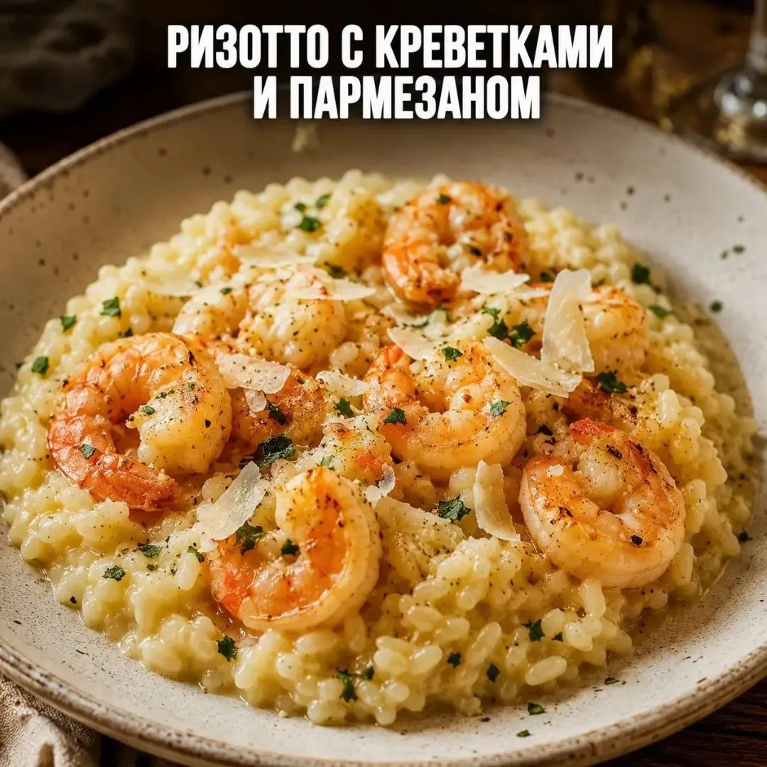 🍤 РИЗОТТО С КРЕВЕТКАМИ И ПАРМЕЗАНОМ

Нежное итальянское ризотто с кремовой текстурой, сочными креве