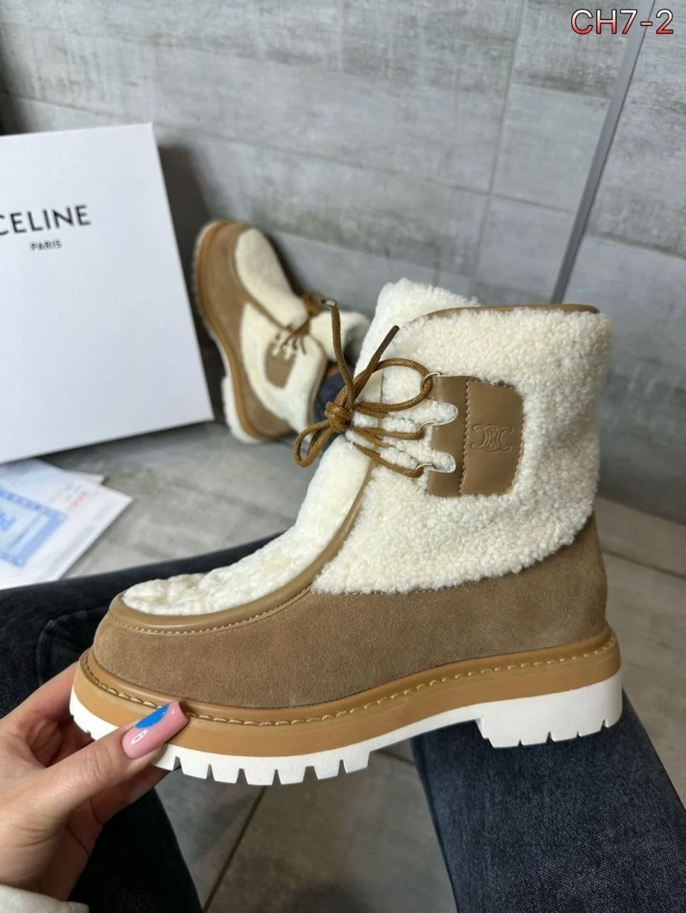 Celine ботинки из натуральной замши и меха