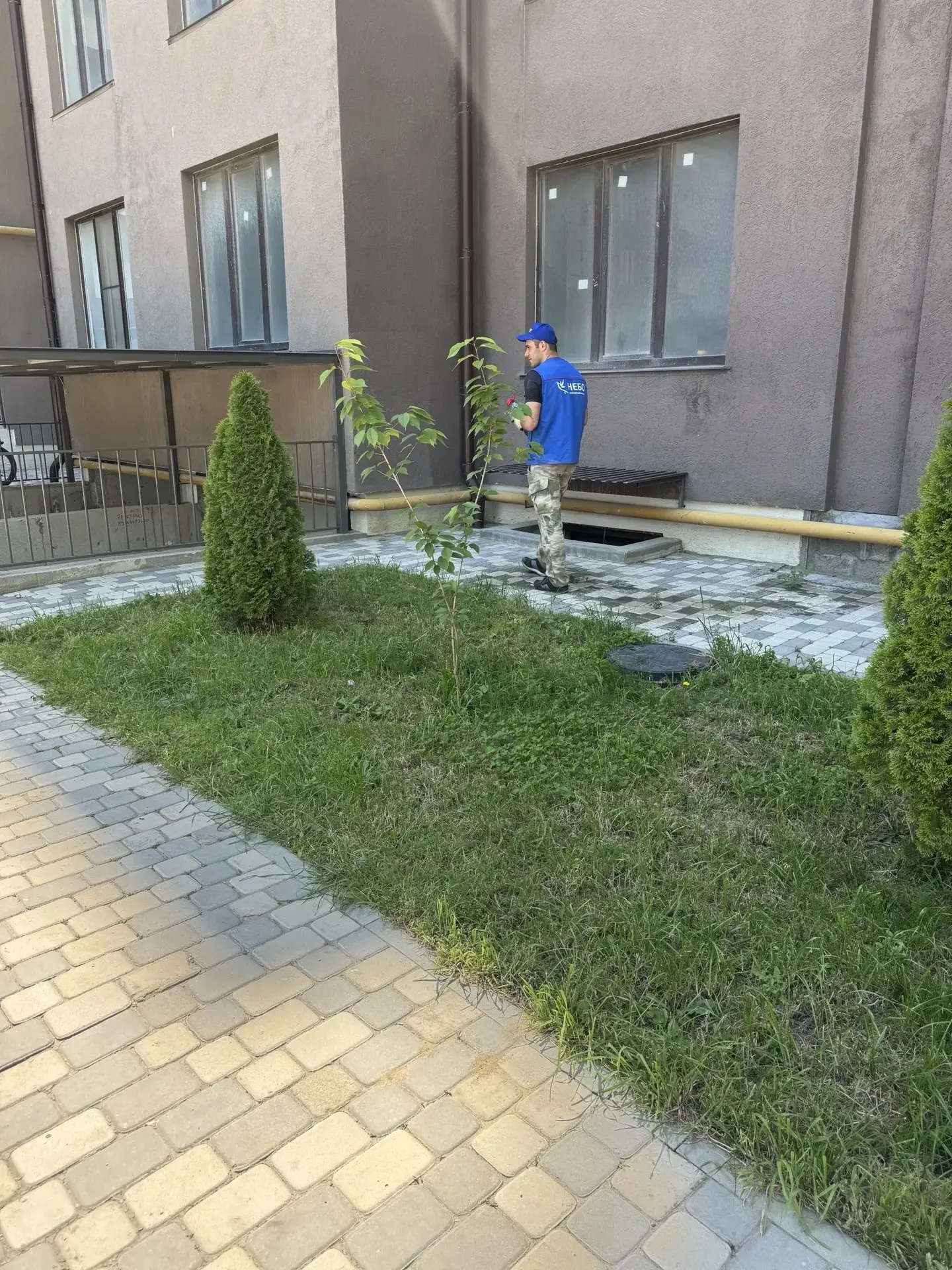 День добрый, сегодня приступили к уборке общедомовой территории, применив средство от сорняков.