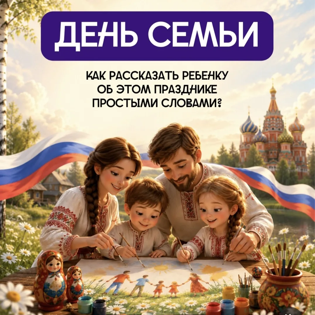 💥Памятка #ДляРодителей
Как рассказать ребёнку про "День семьи любви и верности 👨‍👩‍👧‍👦"