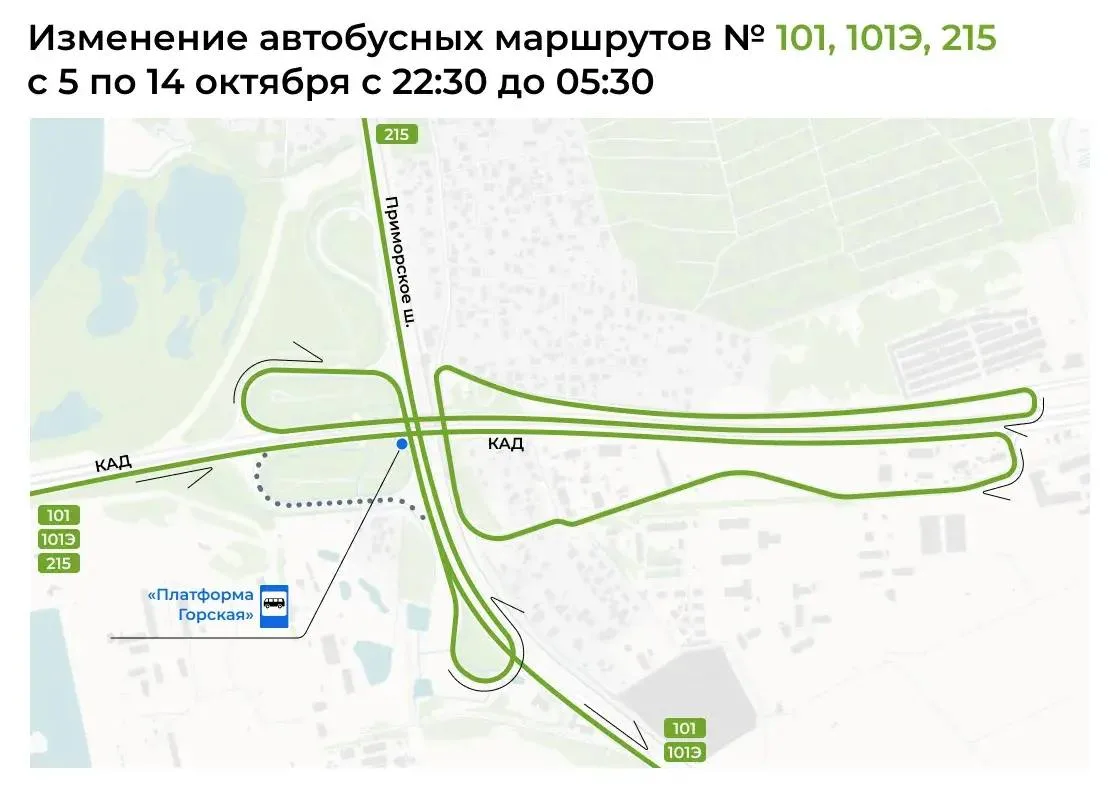Маршруты автобусов № 101, 101Э, 215 будут следовать по изменённым трассам с 5 до 14 окт...