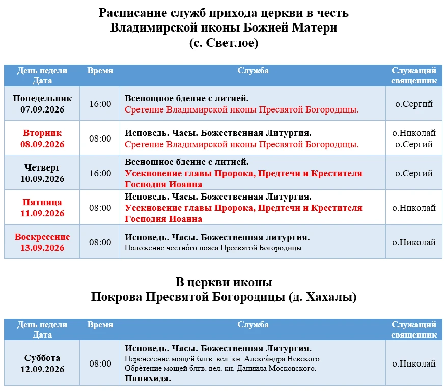 Расписание на неделю.