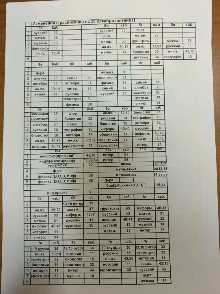 Изменения в расписании на пятницу, 26.12