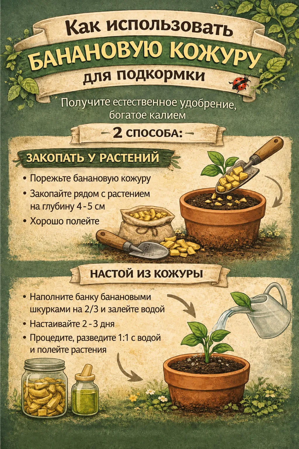 Банановая кожура для огорода! Лучшее средство!

Сколько лет живу, а всё равно каждый сезон узнаю что
