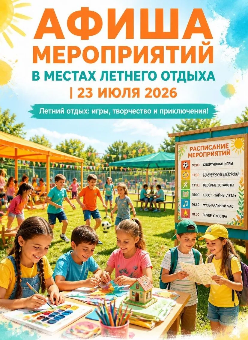 💥Афиша мероприятий в местах летнего отдыха детей на 23 июля 2026 года💥