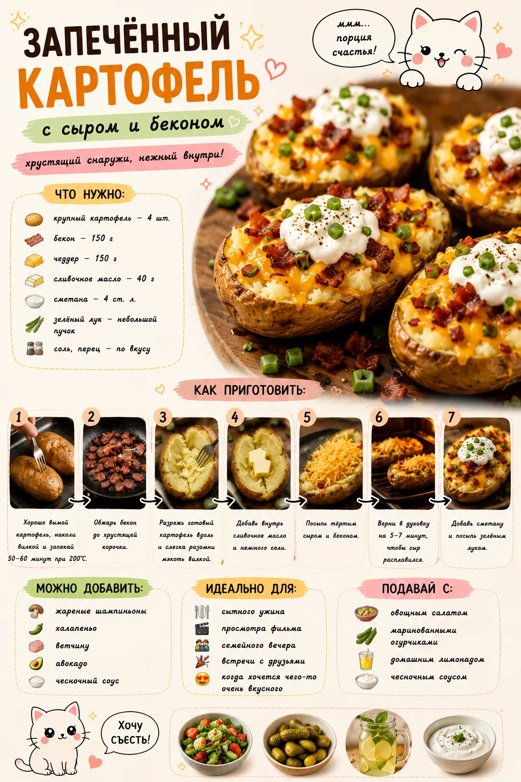 🥔 ЗАПЕЧЁННЫЙ КАРТОФЕЛЬ С СЫРОМ И БЕКОНОМ
