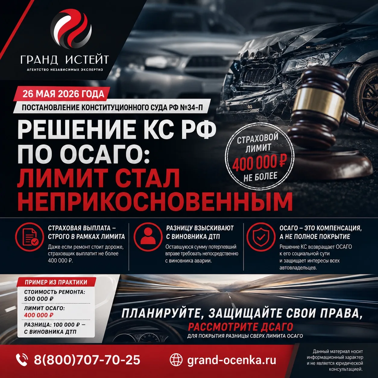 Экспертное мнение: Решение КС РФ по ОСАГО — страховой лимит стал неприкосновенным ⚖️

📅 26 мая 2026