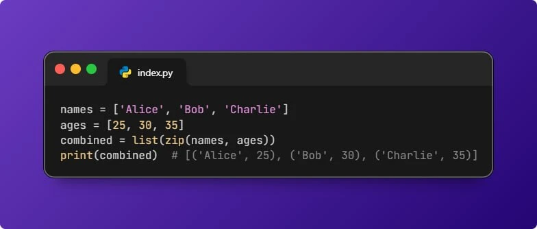 Применение метода zip()