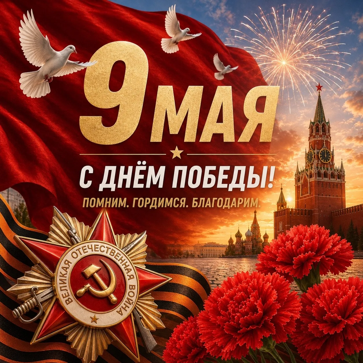 С Днём Победы!

9 Мая — день памяти, гордости и благодарности.
Мы склоняем головы перед подвигом тех