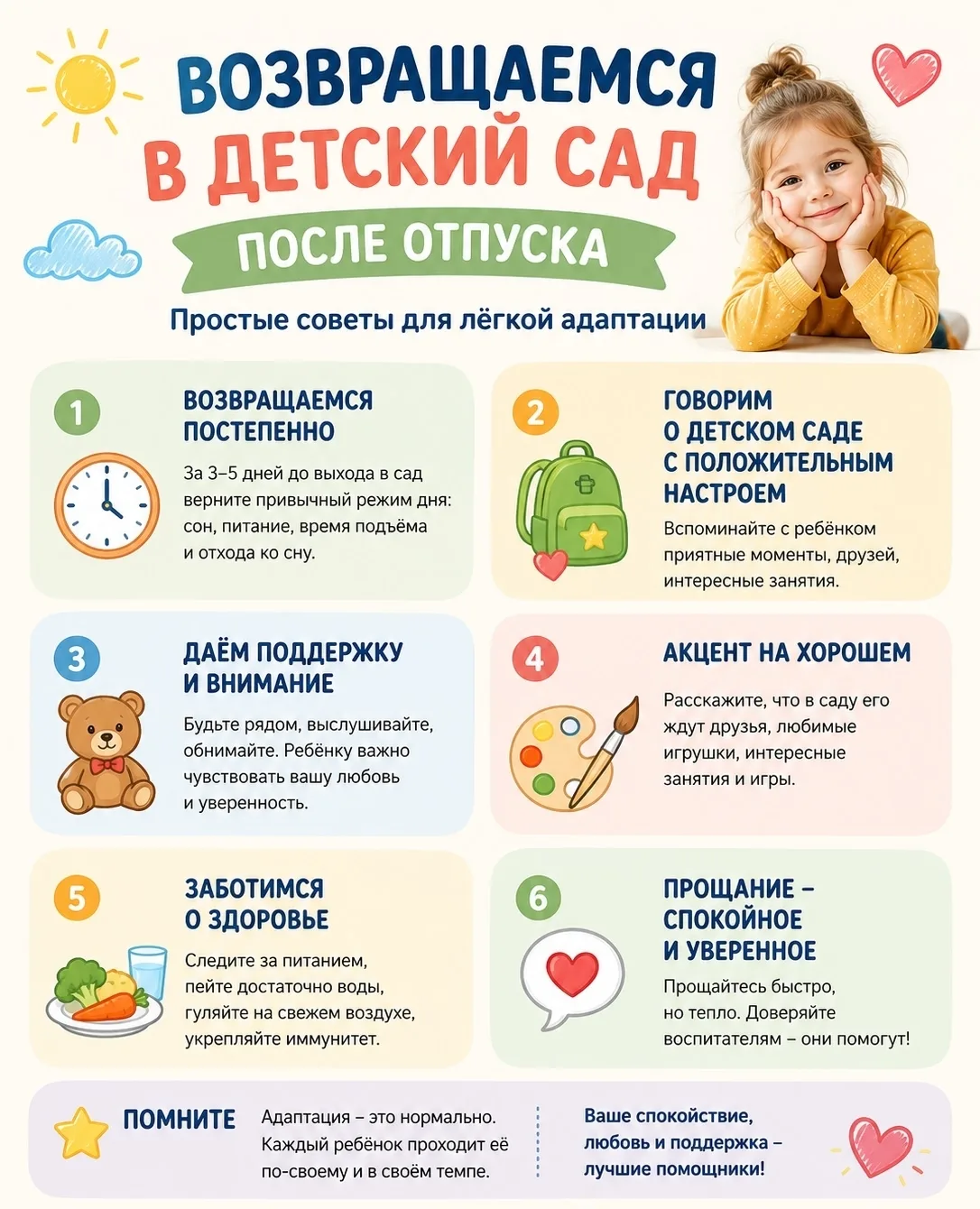 ☀️👣Возвращаемся в детский сад после отпуска: рекомендации для родителей 📌