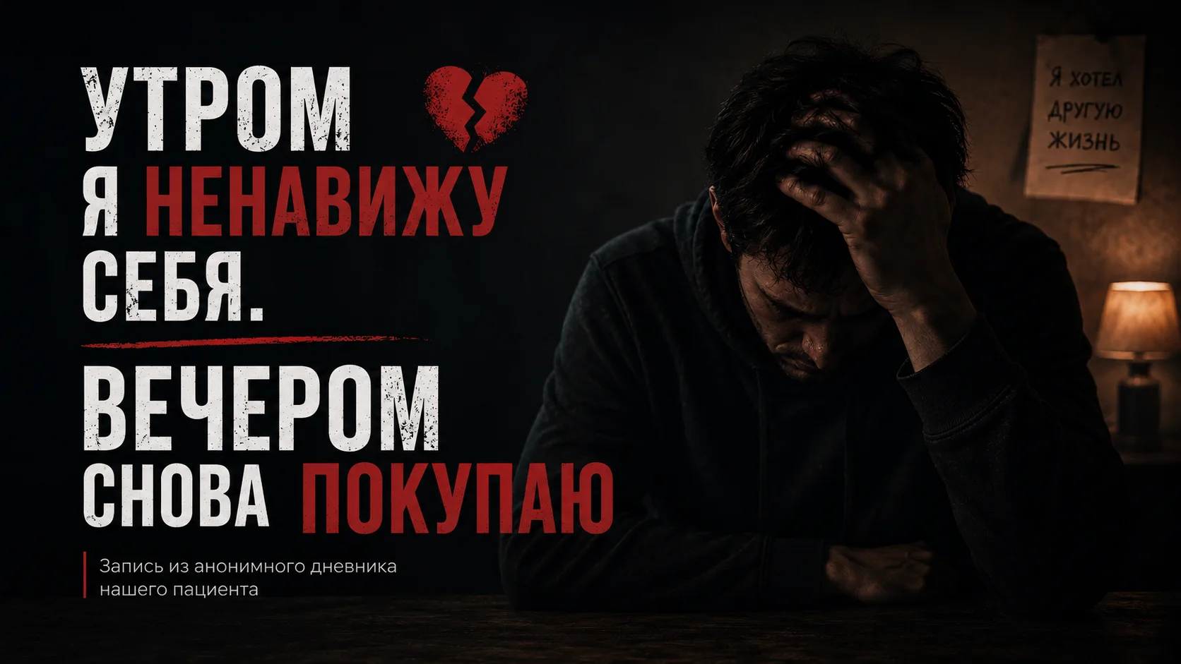 «Утром я ненавижу себя. Вечером снова покупаю» 💔

(Запись из анонимного дневника нашего пациента)

