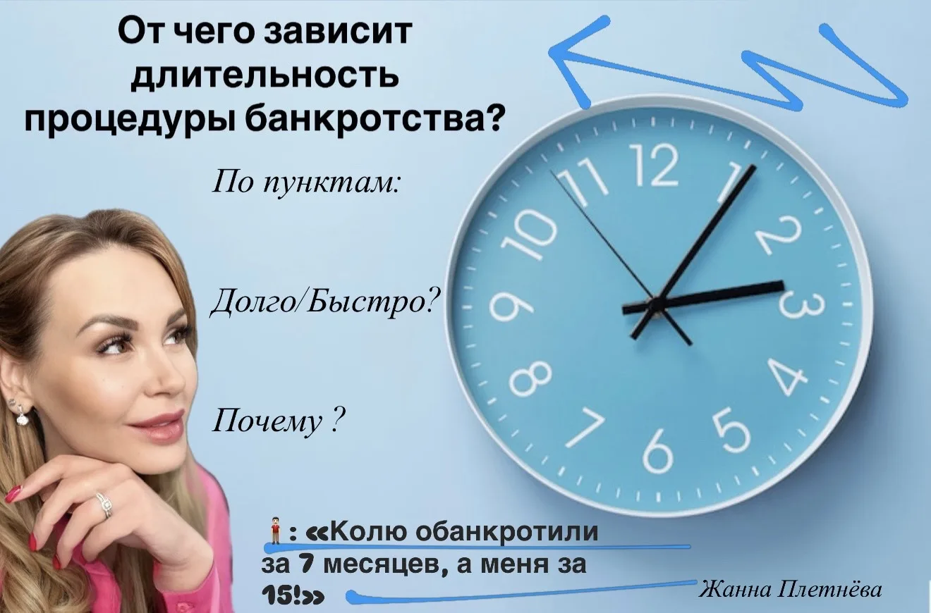 ⏳ От чего зависит длительность процедуры банкротства?
Многие думают, что банкротство — это «строго 6