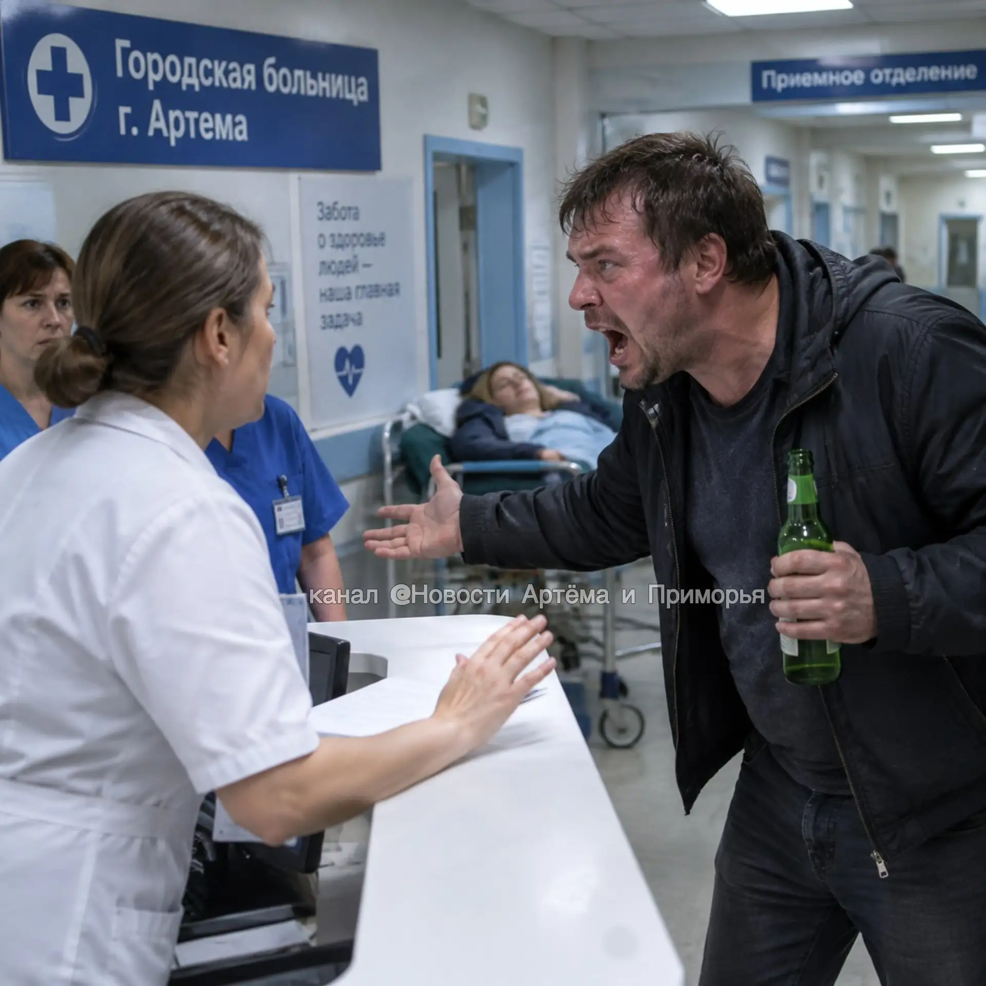 🍾Пьяный житель Артёма угрожал оружuем персоналу больницы, требуя оказать помощь своей ...