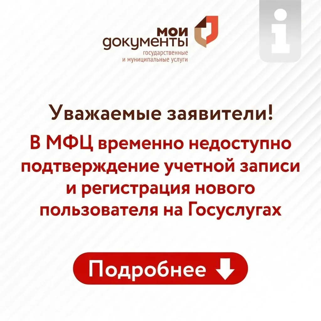 Временно недоступно: регистрация и подтверждение учетной записи Госуслуг в центрах обсл...
