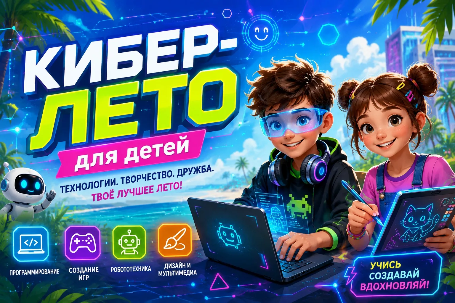 🚀КИБЕР-ЛЕТО для детей!   ⚡Игры, роботы, искусственный интеллект и геймдизайн — всё это ждет вашего р