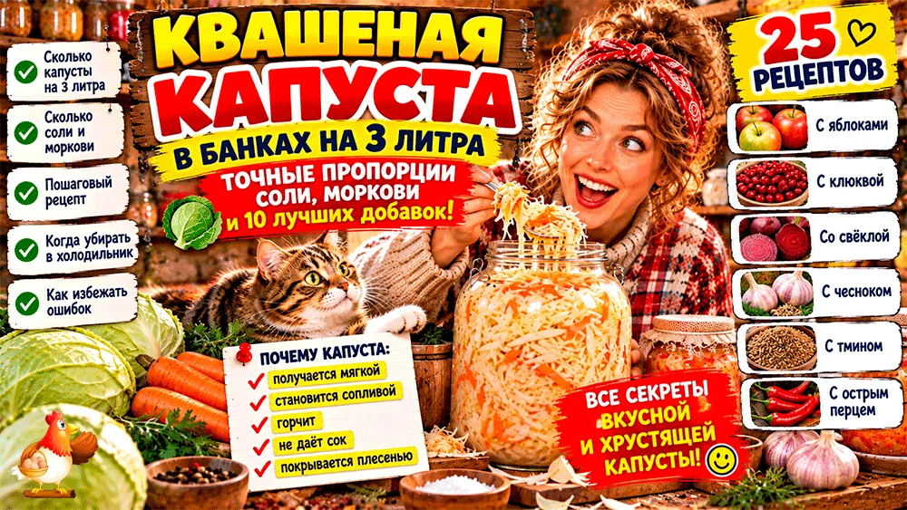 Квашеная капуста в банках на 3 литра – точные пропорции соли, моркови и 10 лучших добав...