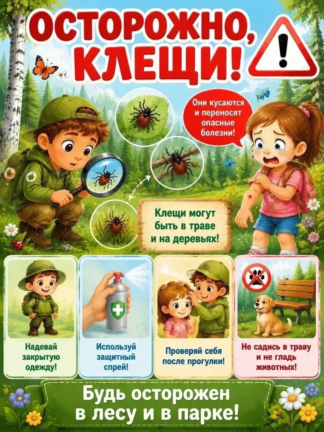 🕷 Как защититься от клещей!

Весна и лето — время прогулок, но вместе с природой просыпаются и клещ