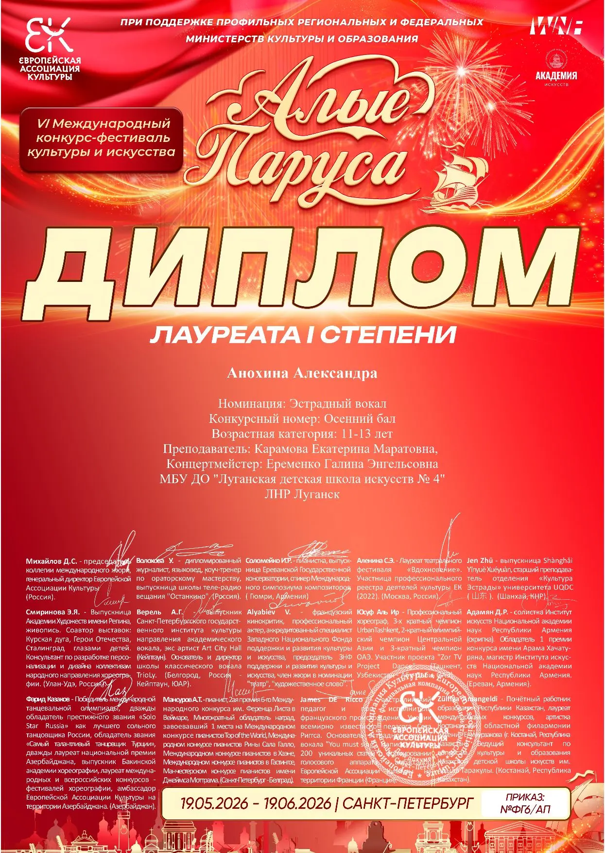 🎉🏆 Поздравляем победителей VI Международного конкурса-фестиваля культуры и искусств «Алые паруса»!