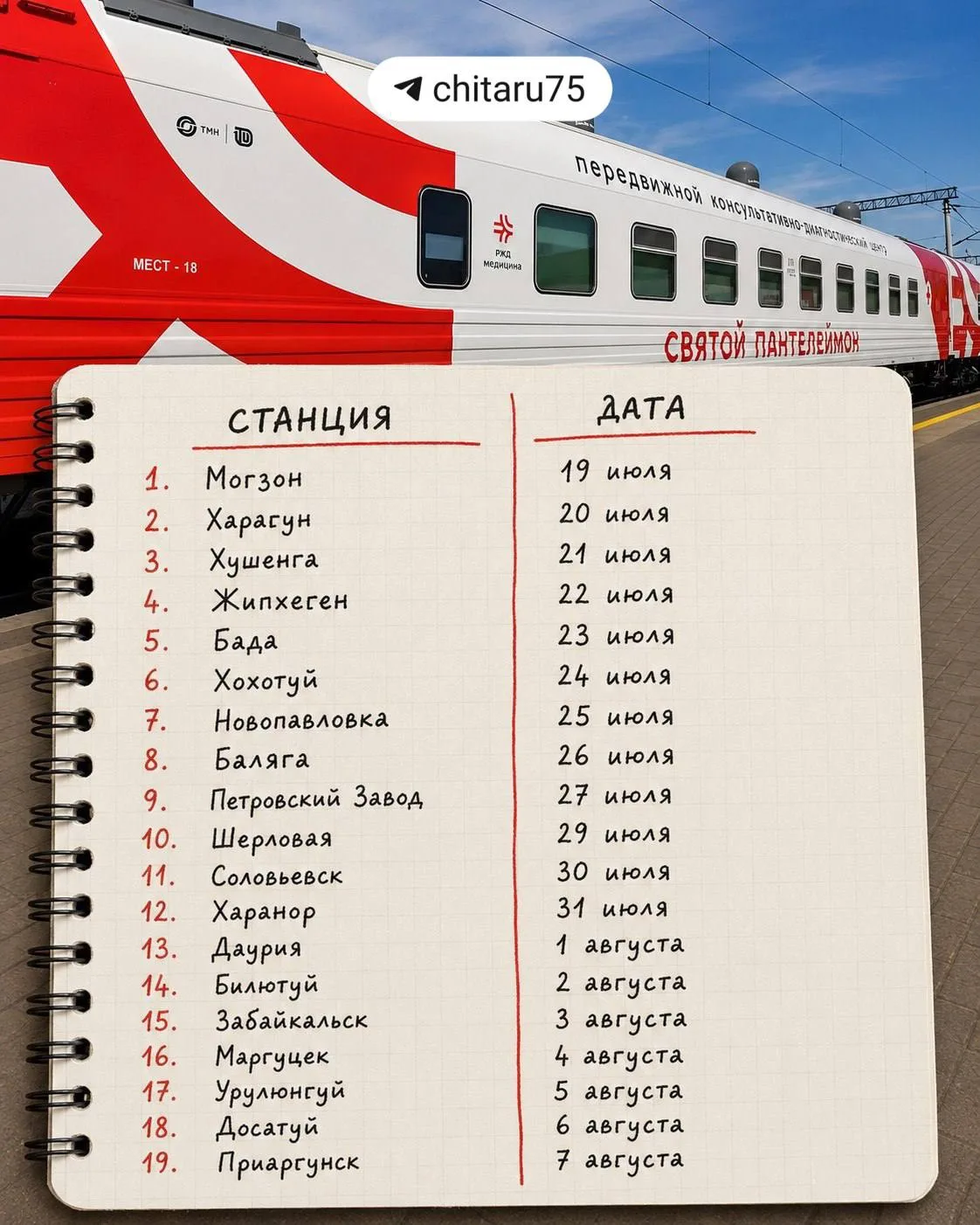 Медицинский поезд «Святой Пантелеймон» сделает 19 остановок в Забайкальском крае.