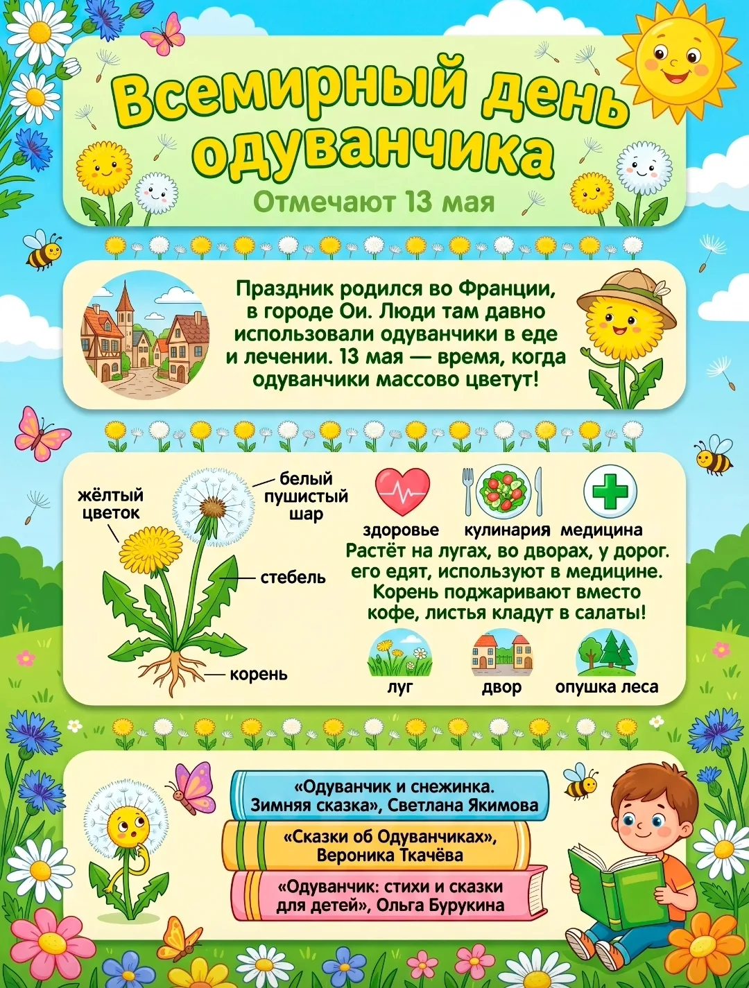 13 мая отмечается Всемирный день одуванчика — международный праздник, посвящённый этому...