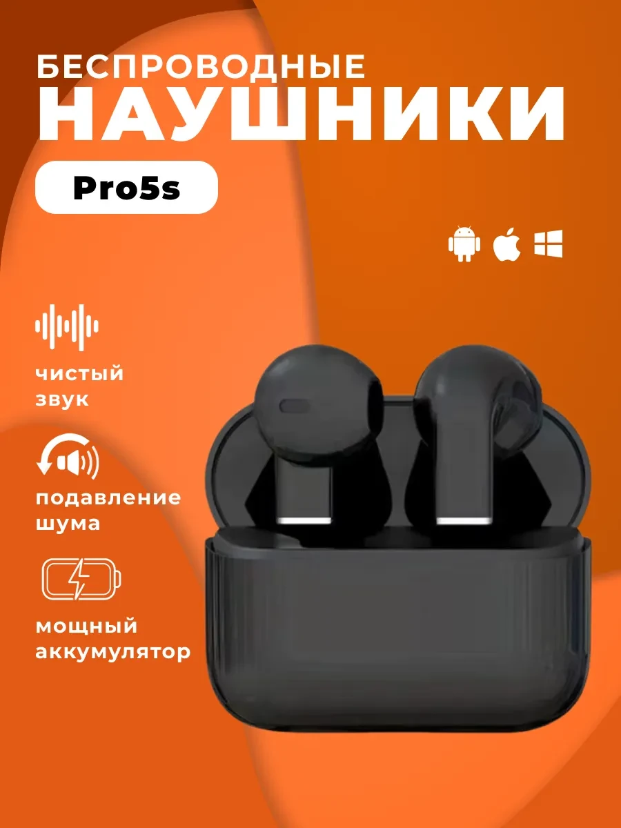 ⚡️ Наушники беспроводные Pro5s с микрофоном для iphone андроид, Postmart