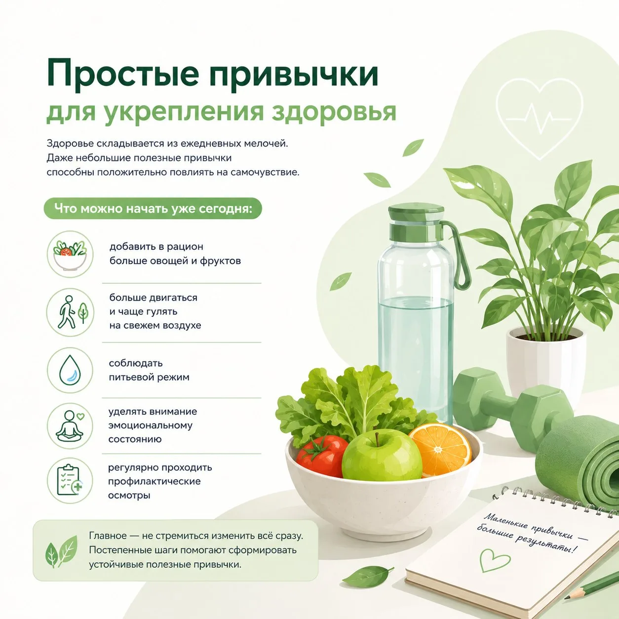 Простые привычки для укрепления здоровья 

Здоровье складывается из ежедневных мелочей. Даже небольш