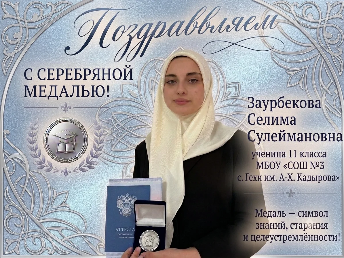 🎉 Поздравляем! 🎉

С гордостью сообщаем, что выпускница 11 класса Заурбекова Селима Сулеймановна на