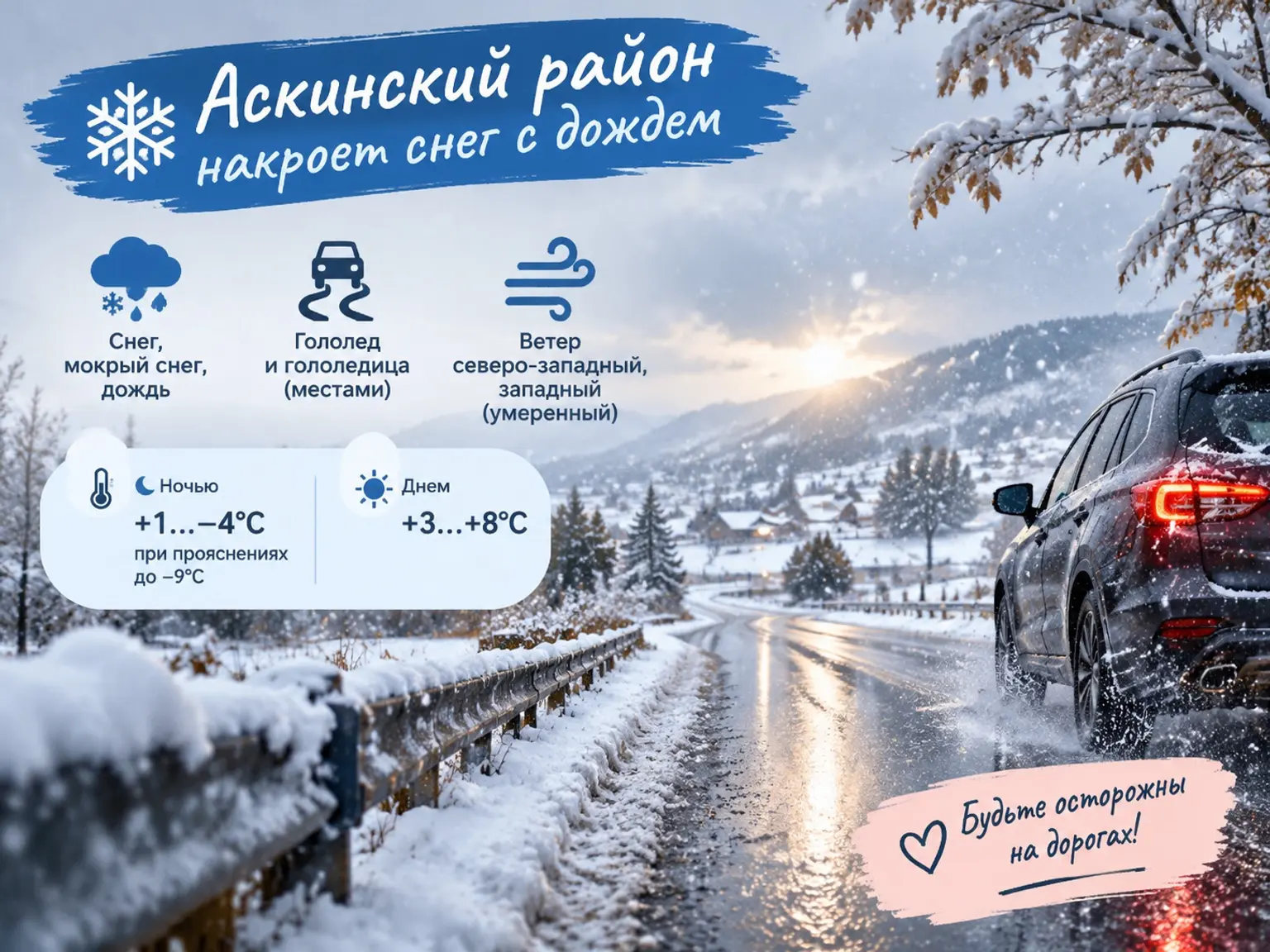 ❄️ Аскинский район накроет снег с дождем