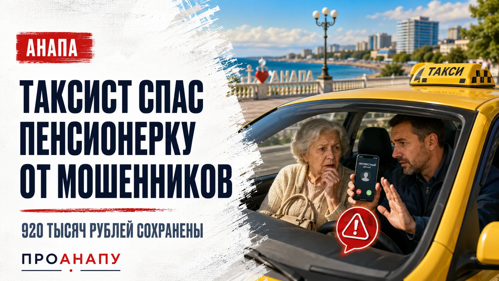 Таксист спас пенсионерку из Анапы от потери 920 тысяч рублей