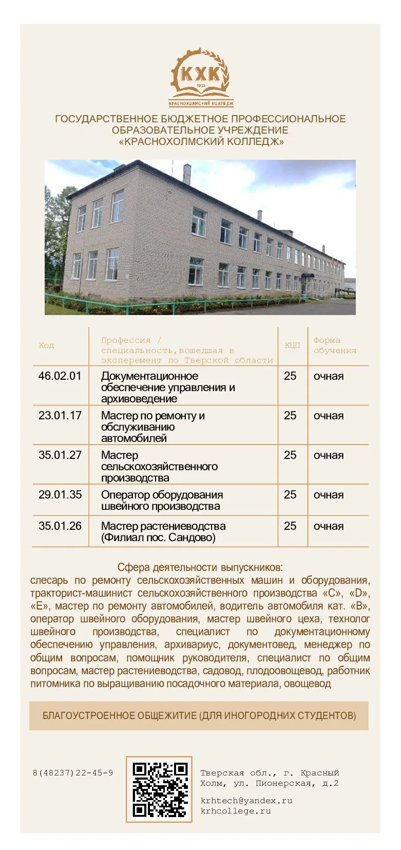 Государственное бюджетное профессиональное образовательное учреждение «Краснохолмский колледж» – это