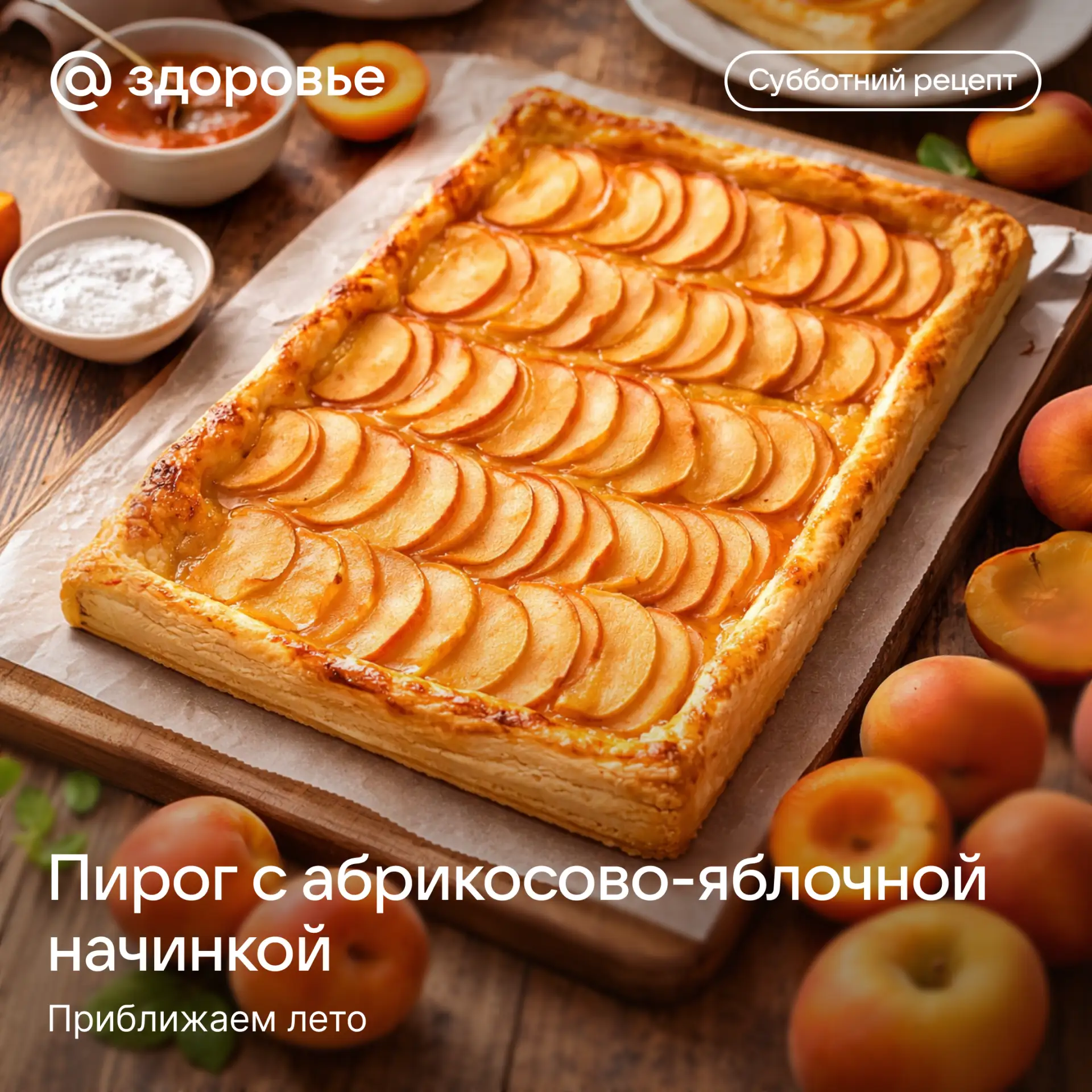 🍑 Субботний рецепт: пирог с абрикосово-яблочной начинкой  Этот пирог прост в приготовлении. Хрустяще
