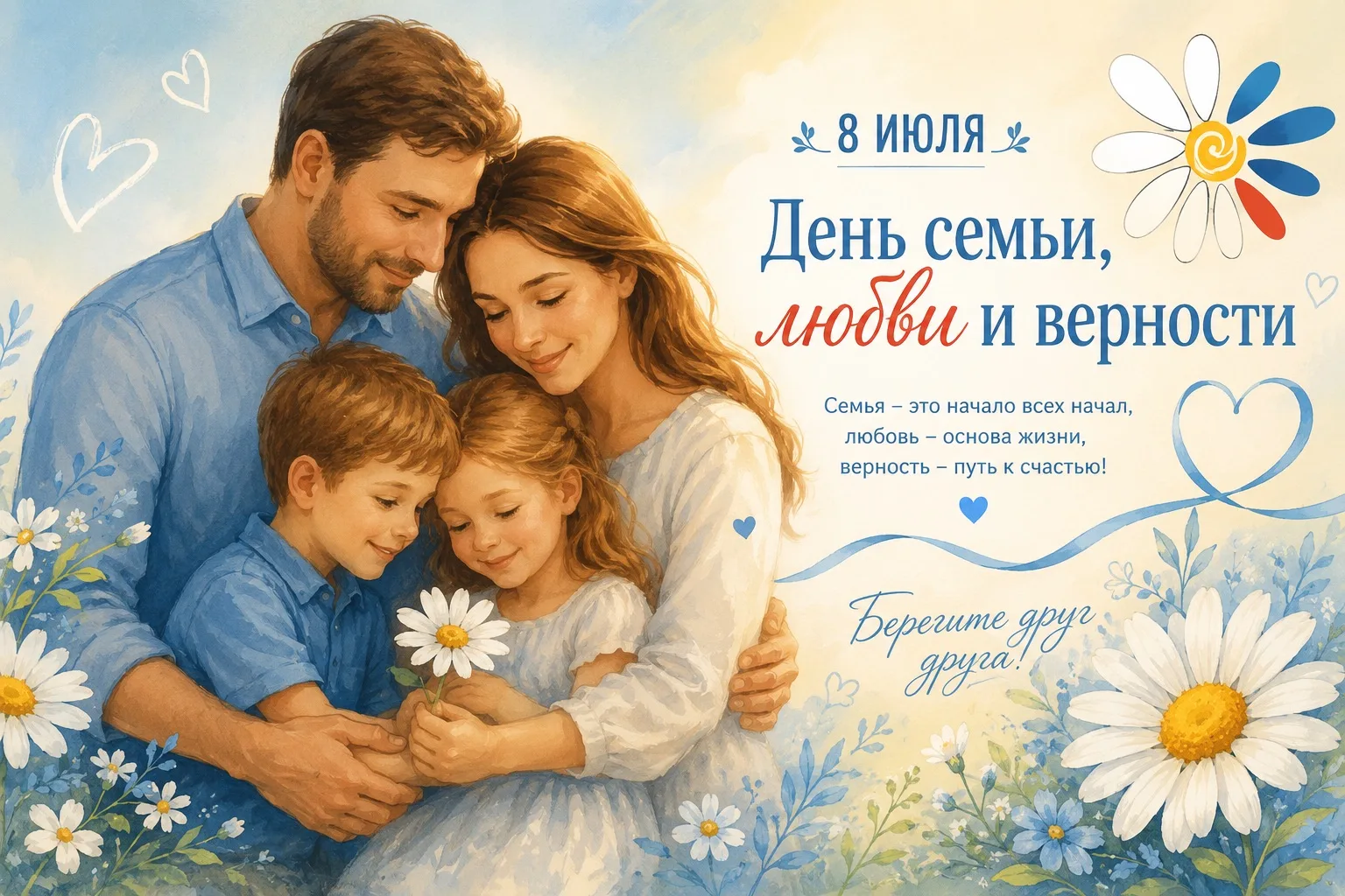 🌸🕊️ С Днём семьи, любви и верности!

8 июля — день, когда мы вспоминаем о самом главном в жизни ка