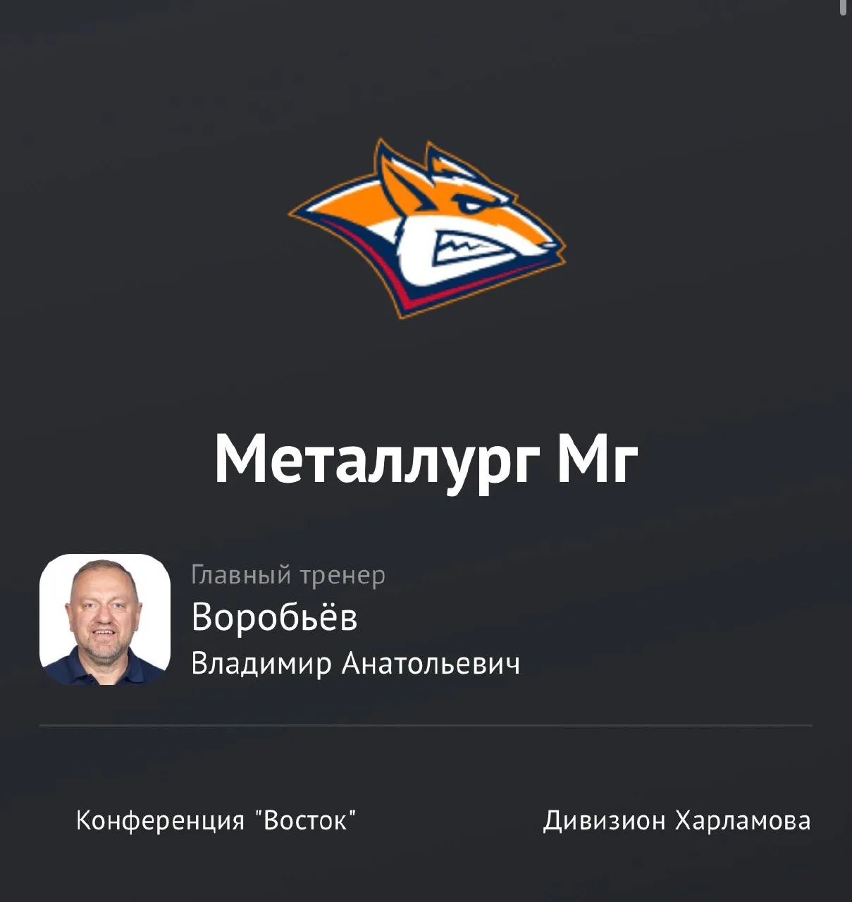 😱 На официальном сайте КХЛ главный тренер Металлурга – Владимир Воробьев