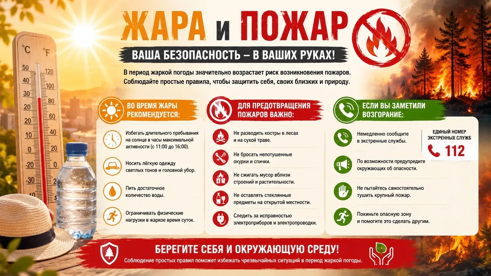 Жара и пожарная безопасность

В период жаркой погоды значительно возрастает риск возникновения пожар
