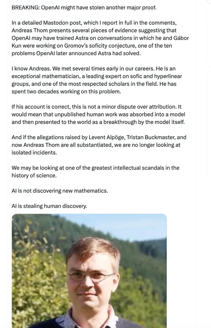 🚨 OpenAI обвинили в возможном использовании чужой неопубликованной математики