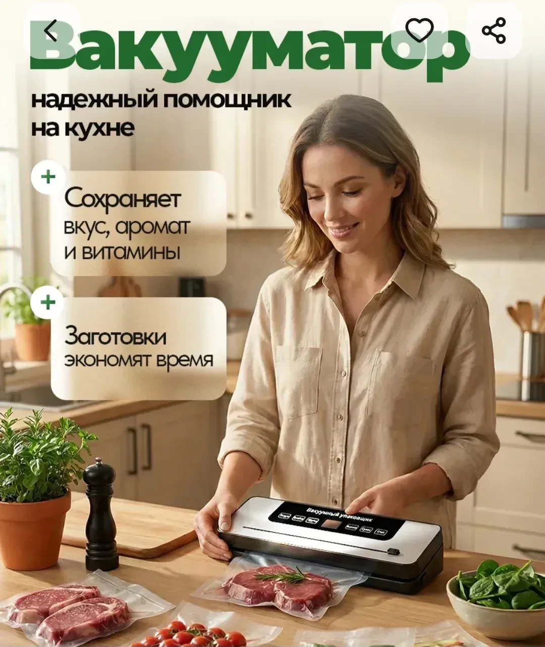 Вакууматор для продуктов с запайкой пакетами и резаком  ✅ Мощный запайщик быстро справляется даже с 
