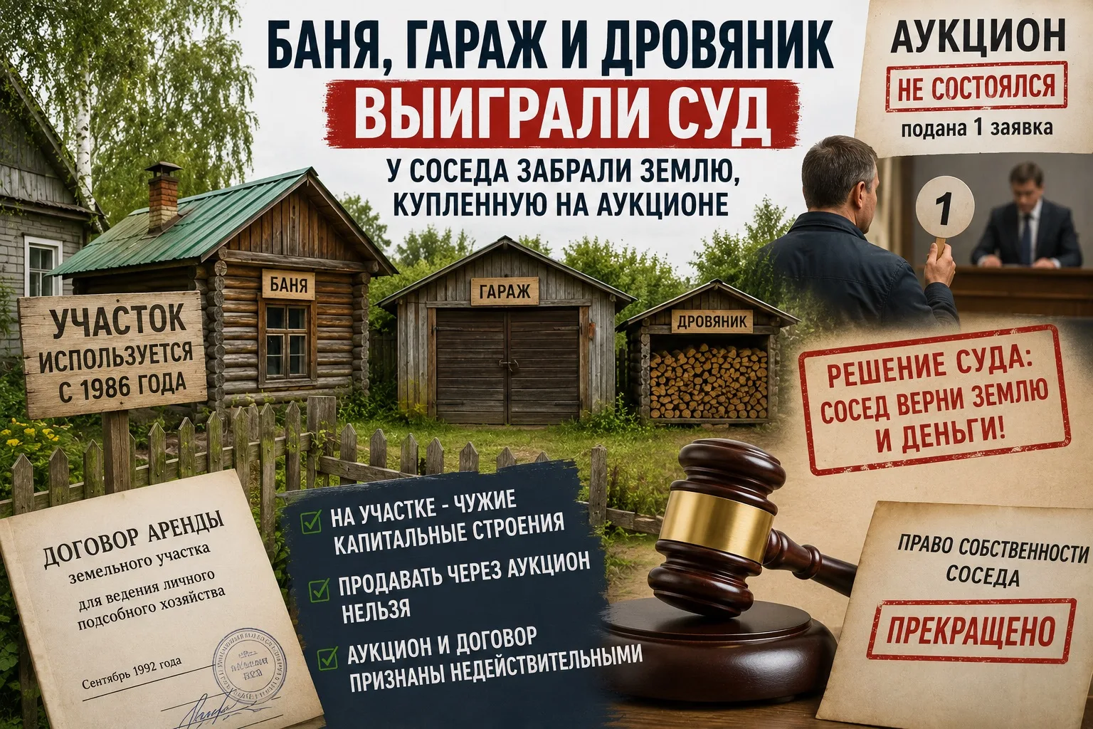 🏡 Сосед купил чужую землю, но ненадолго: баня, гараж и дровяник выиграли суд

В Бабаевском округе р
