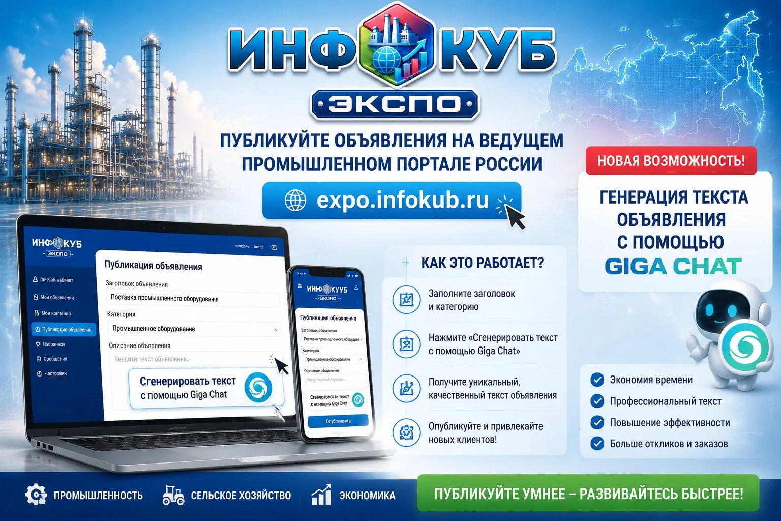 ГигаЧат от Сбера интегрирован в ИнфоКуб ЭКСПО. Промышленный портал России для бизнес об...