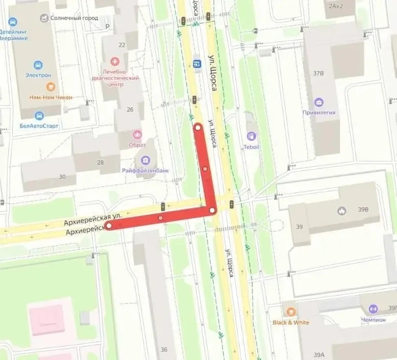 В районе съезда с ул. Щорса по ул. Архиерейской в августе ограничат движение транспорта
