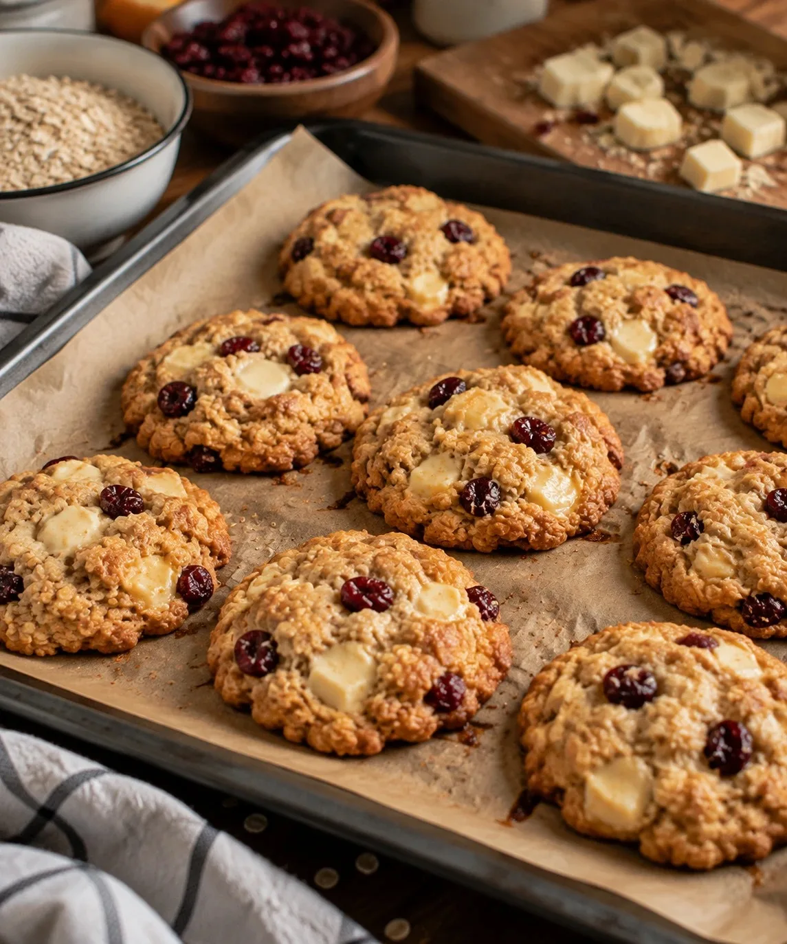 🍪 Овсяное печенье с клюквой и белым шоколадом