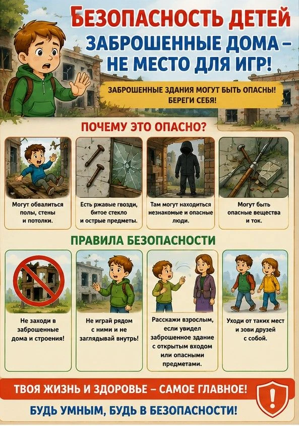 ⚠️ ВНИМАНИЕ, ДЕТИ! БЕЗОПАСНОСТЬ ПРЕЖДЕ ВСЕГО! ⚠️

Заброшенные здания могут казаться интересными для 