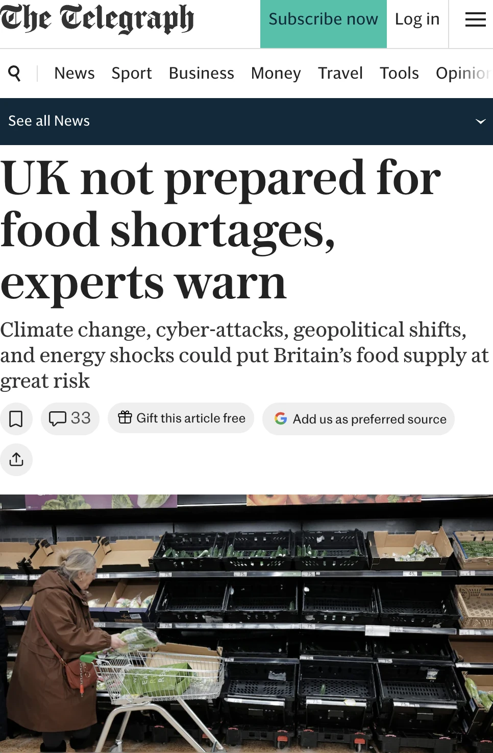 Telegraph: Британия в случае глобального кризиса не сможет прокормить население.