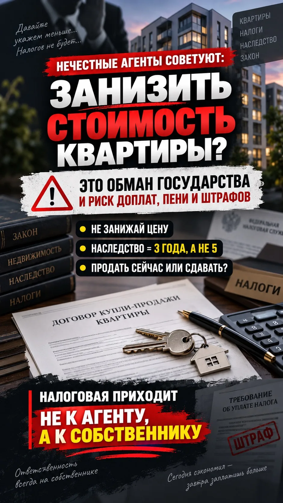 «Да что ты паришься? Занизим стоимость квартиры в договоре — и налог платить не будешь».