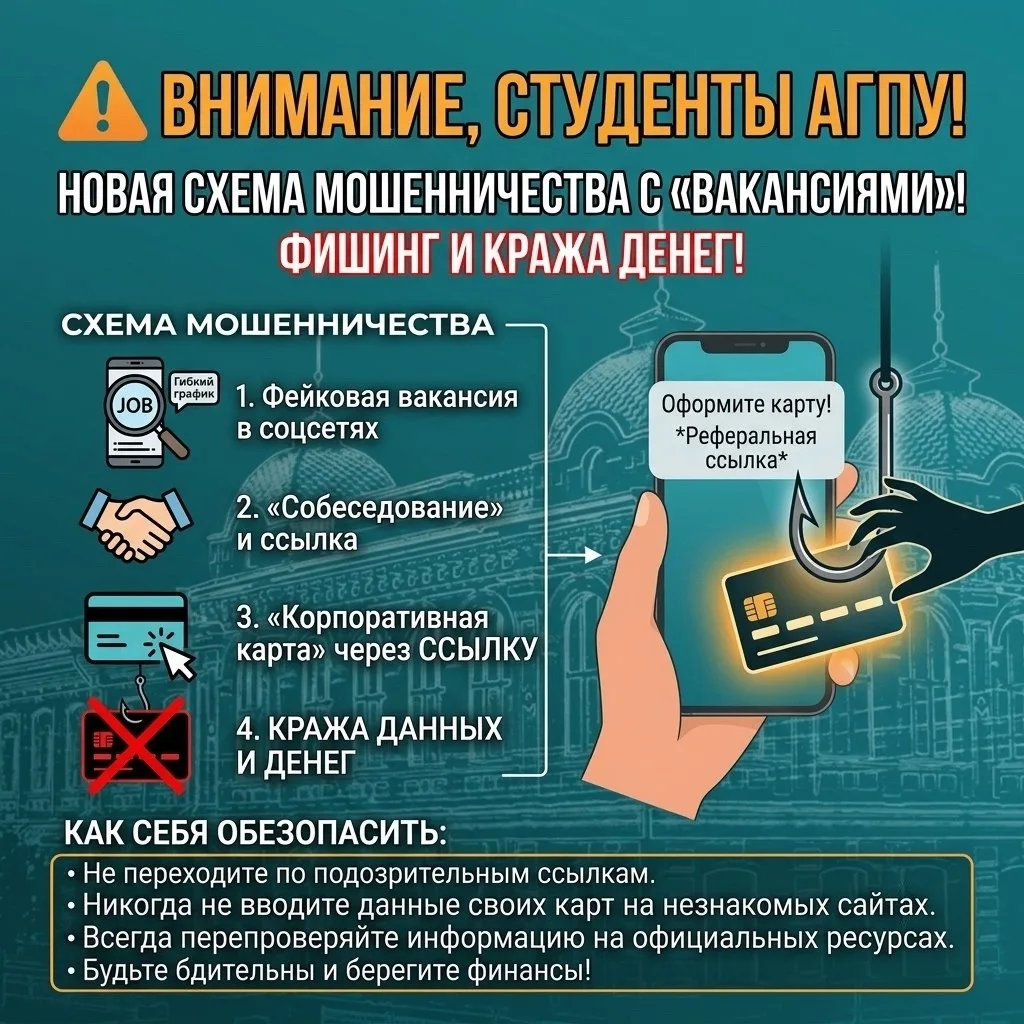 📱Внимание, студенты АГПУ! Новая схема мошенничества с «вакансиями»!